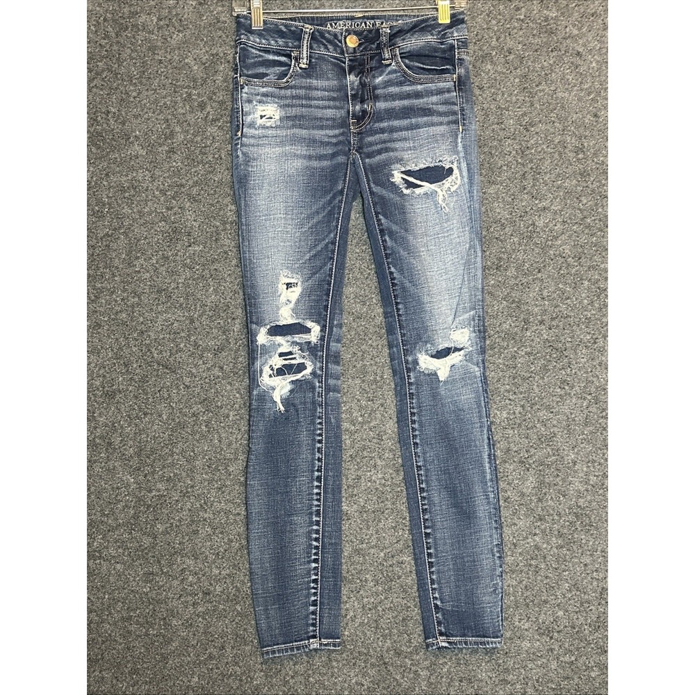 American Eagle Outfitters Super Stretch Skinny Jeans ~ Womens Size 0 ~Distressed